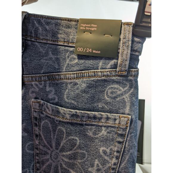Wild Fable Jeans Doodle Print Super High Rise Straight Medium Wash 00 Casual 90s - Picture 4 of 11